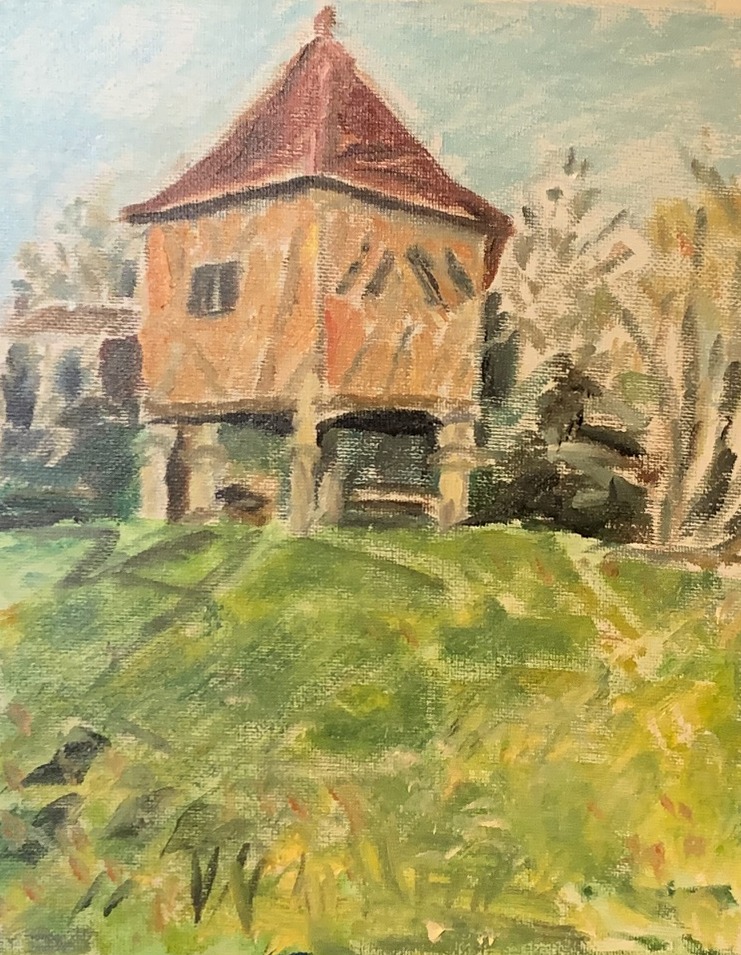 The Pigeonnier — original oil painting of the dovecote tower on the estate